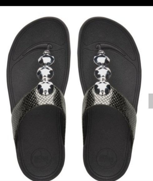FITFLOPFitFlop Petra™ Toe-Thong Jewelled Sandals In Pewter Size 6 - Picture 1 of 12